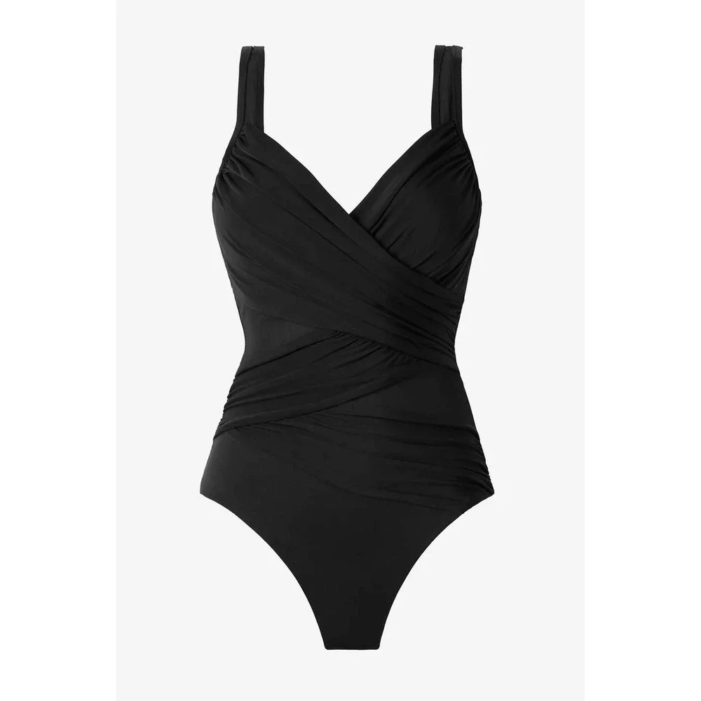 Miraclesuit Madero One Piece Swimsuit Black Mesh Slimming Underwire Size 10‎